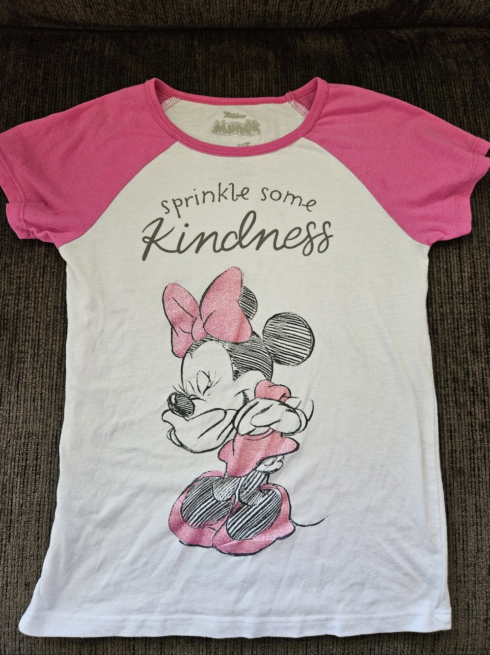 Disney | Minnie Mouse | Girls | 7-8 |Pink & White Raglan T-Shirt